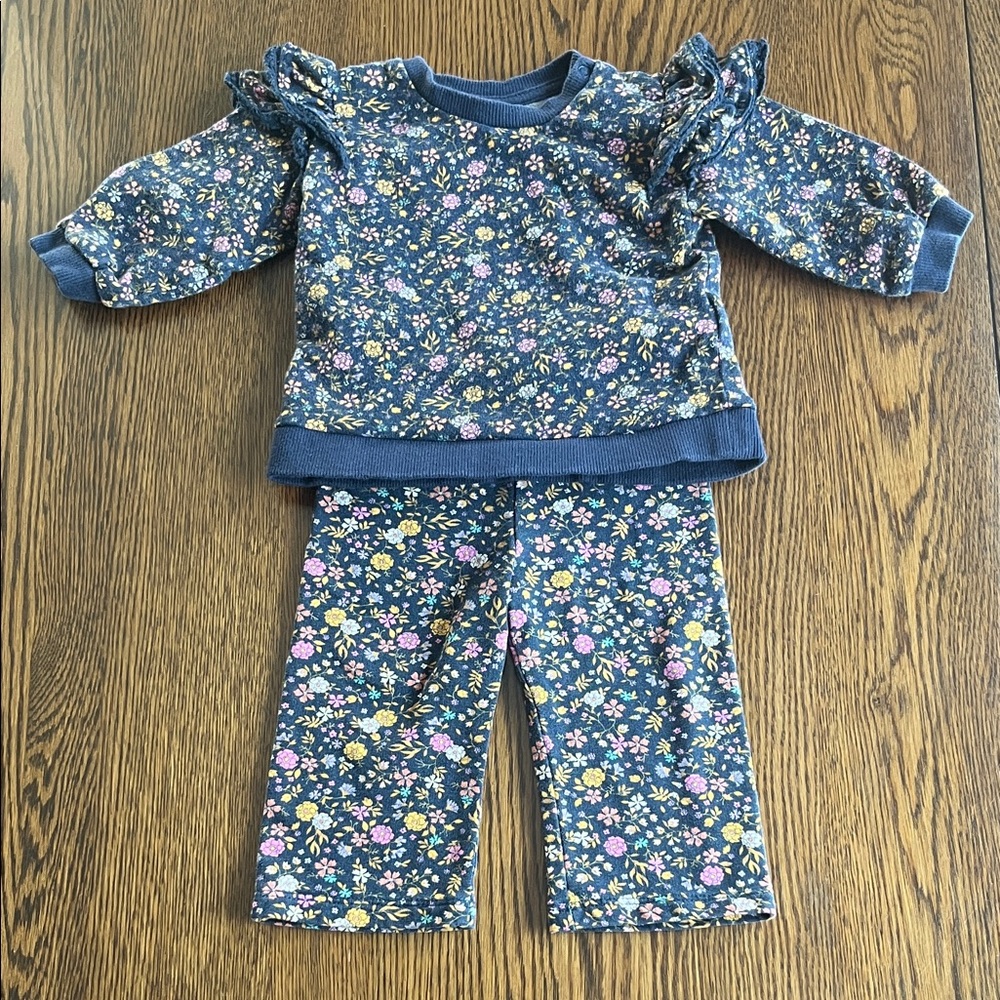 H&M Blue Floral Ruffle Shoulder set